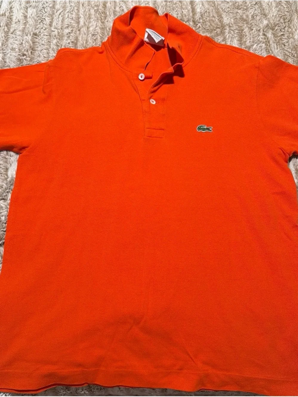 Lacoste Men's Bright Orange Pique Polo with Green Crocodile